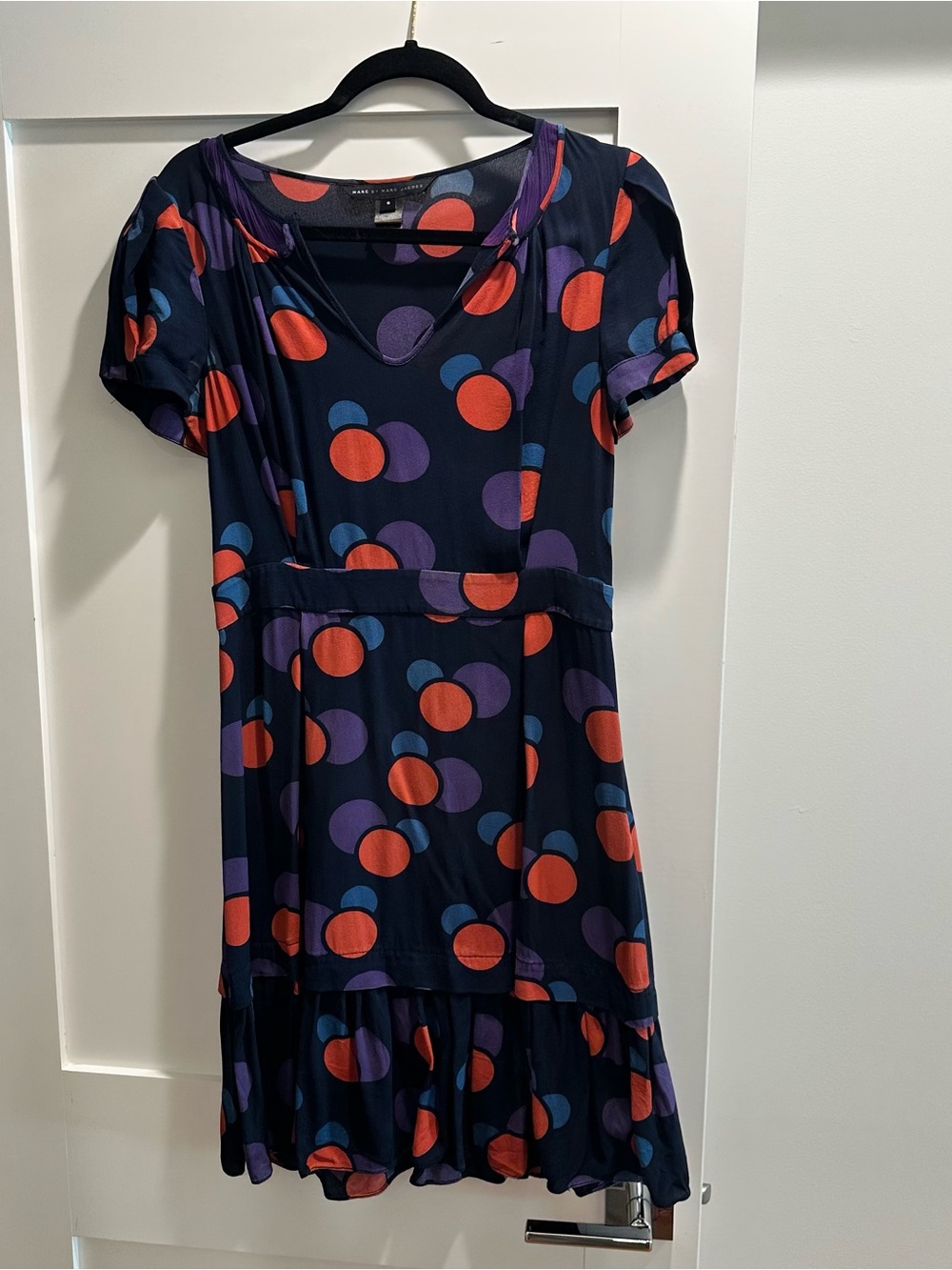 Women’s Navy Polka Dot Fit & Flare Dress - Purple & Orange